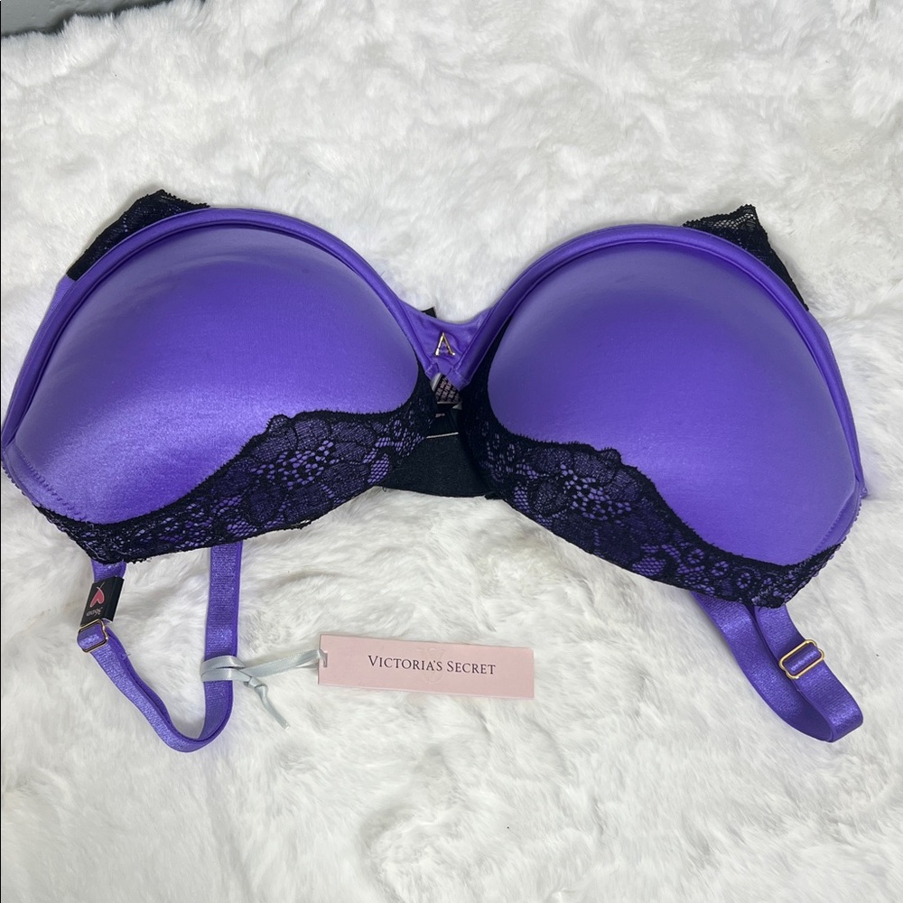 Victoria's Secret Purple Strapless Push-Up Bra with Black Lace 36DD
